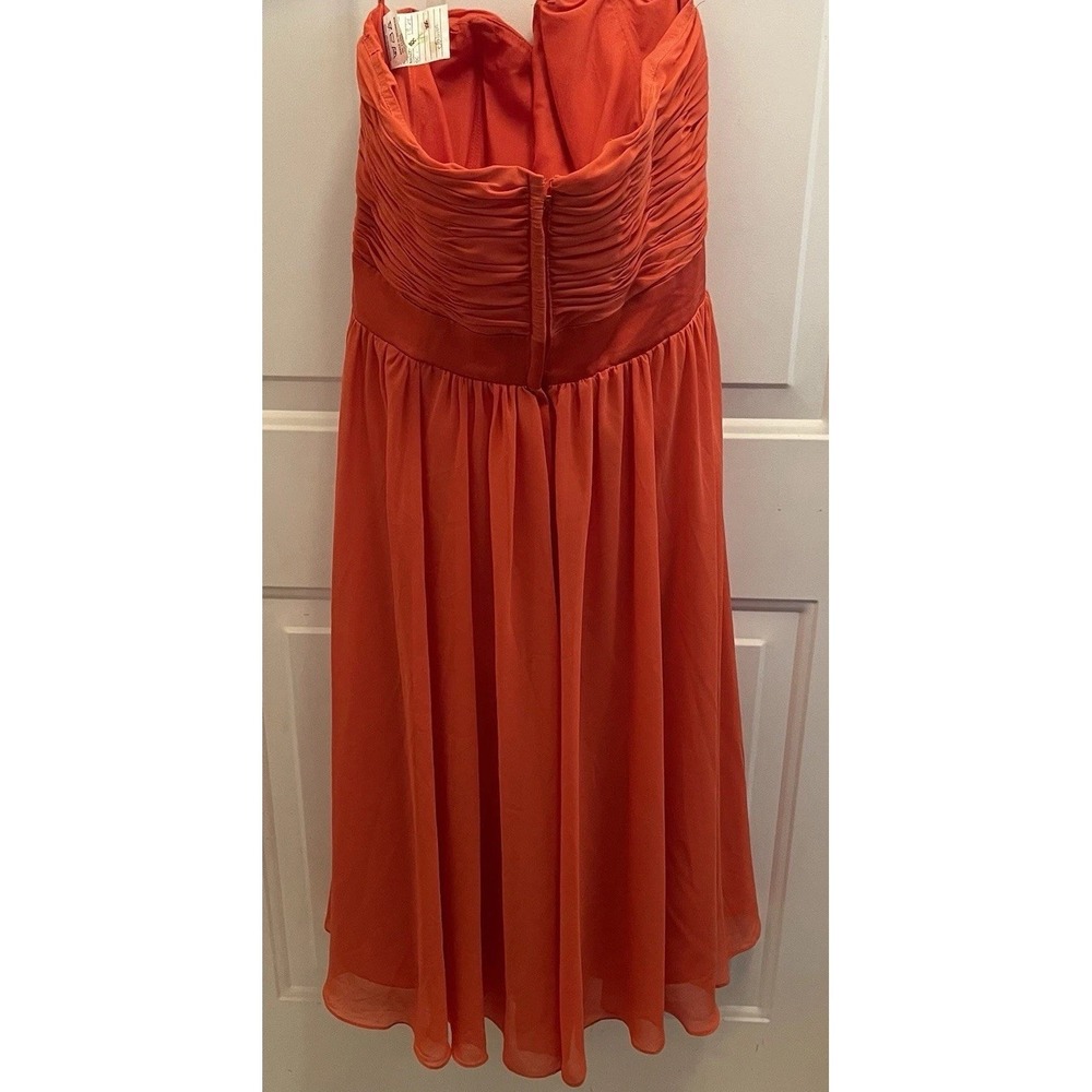 Morilee Strapless Orange Chiffon Empire Waist Dress Flowy Formal Prom Gown Event - Picture 9 of 10